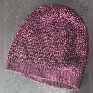 White House Black Market Burgundy Knit Sequin Hat